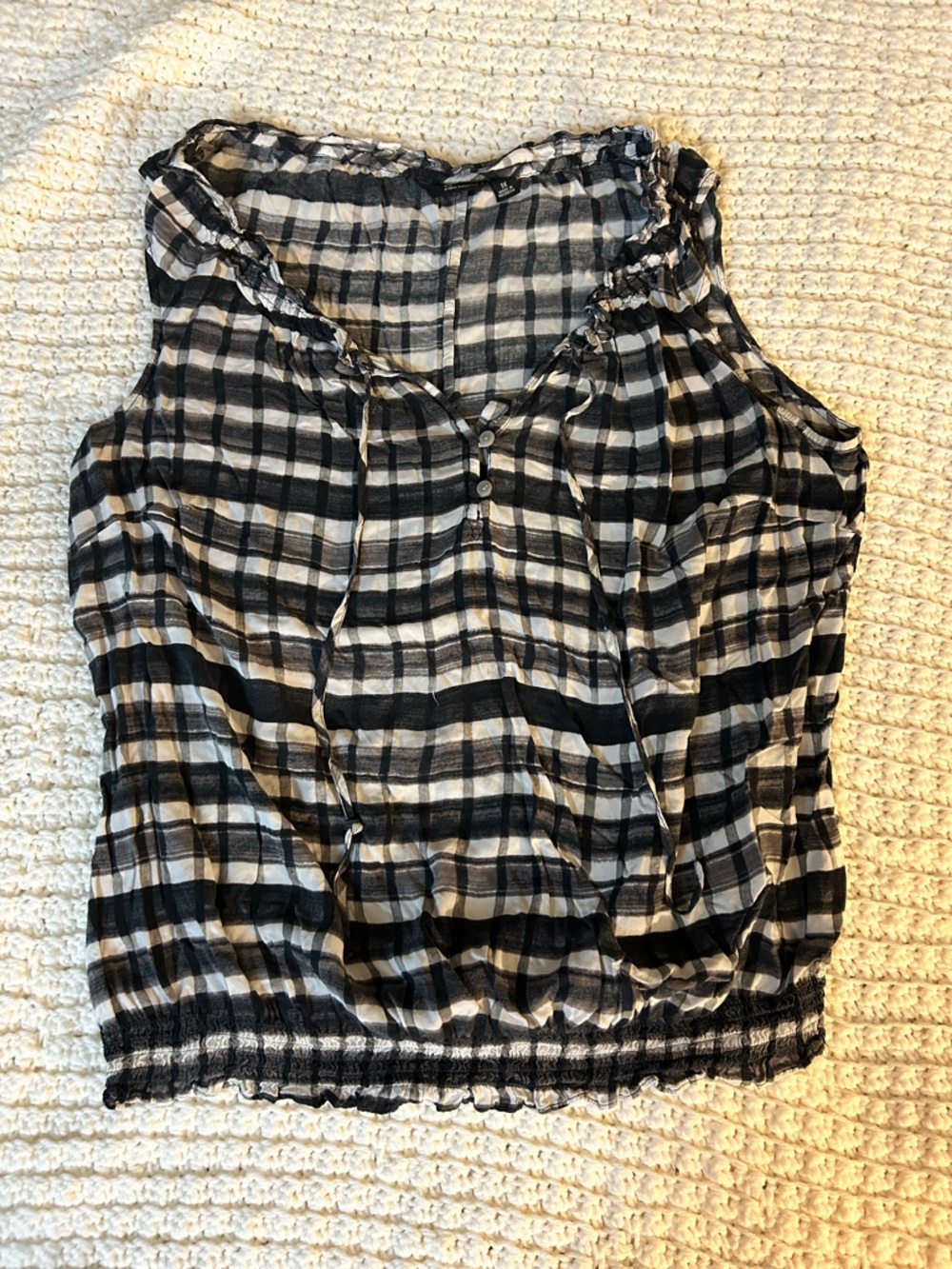 a.n.a Black and White Plaid Ruffled Hem Sleeveless Camisole